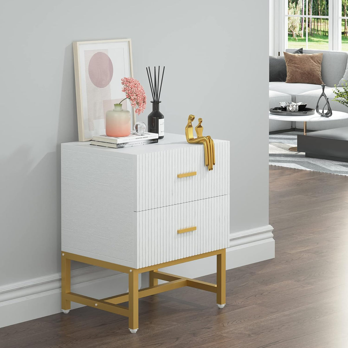 2-Drawer Nightstand with Storage Cabinet Metal Frame M500