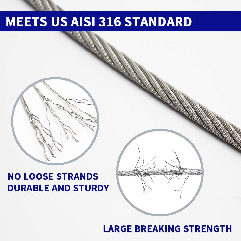 1/8 T316 Stainless Steel Cable with Cutter, 600FT 7 x 7 Strands Wire Rope G6946