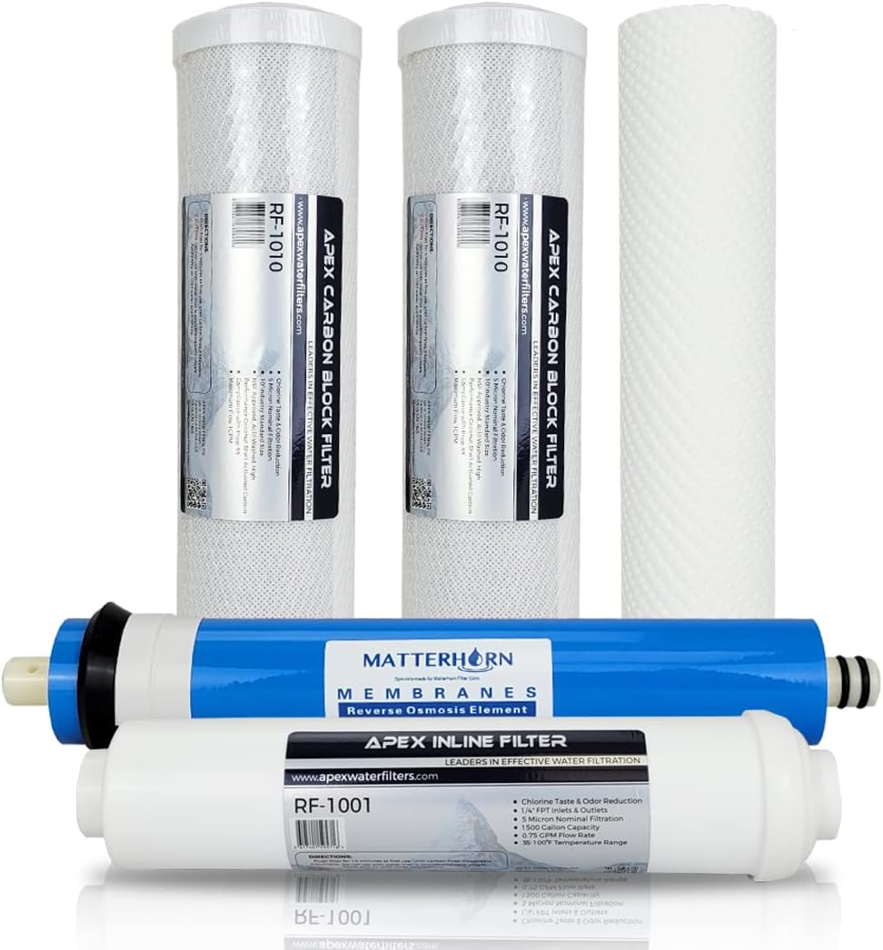 10 5 stage Reverse Osmosis Replacement Filter Pack with 50 GPD Membrane, Sediment, Dual Carbon block, Pack of 2 X17266