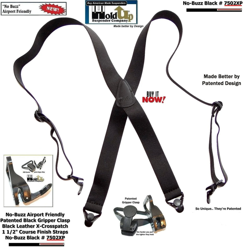 Black X-Back Suspenders with Gripper Clasps U390105