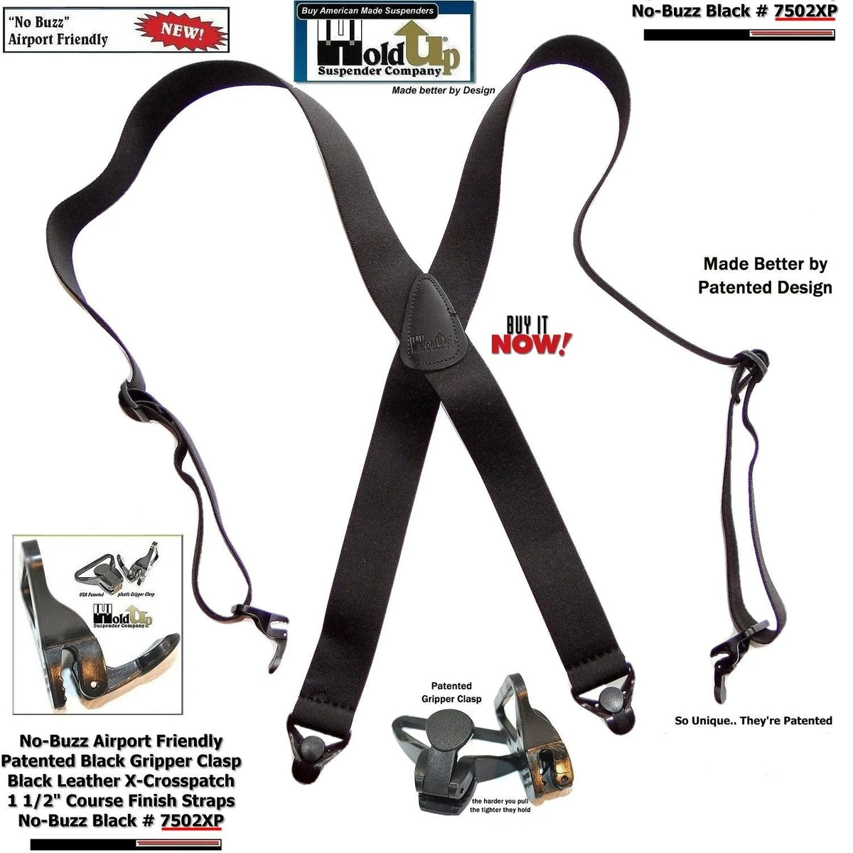 Black X-Back Suspenders with Gripper Clasps U390105