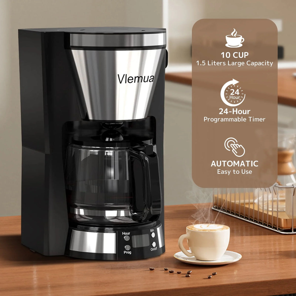 10-Cup Programmable Coffee Maker with Timer, Auto Shut Off, White H553