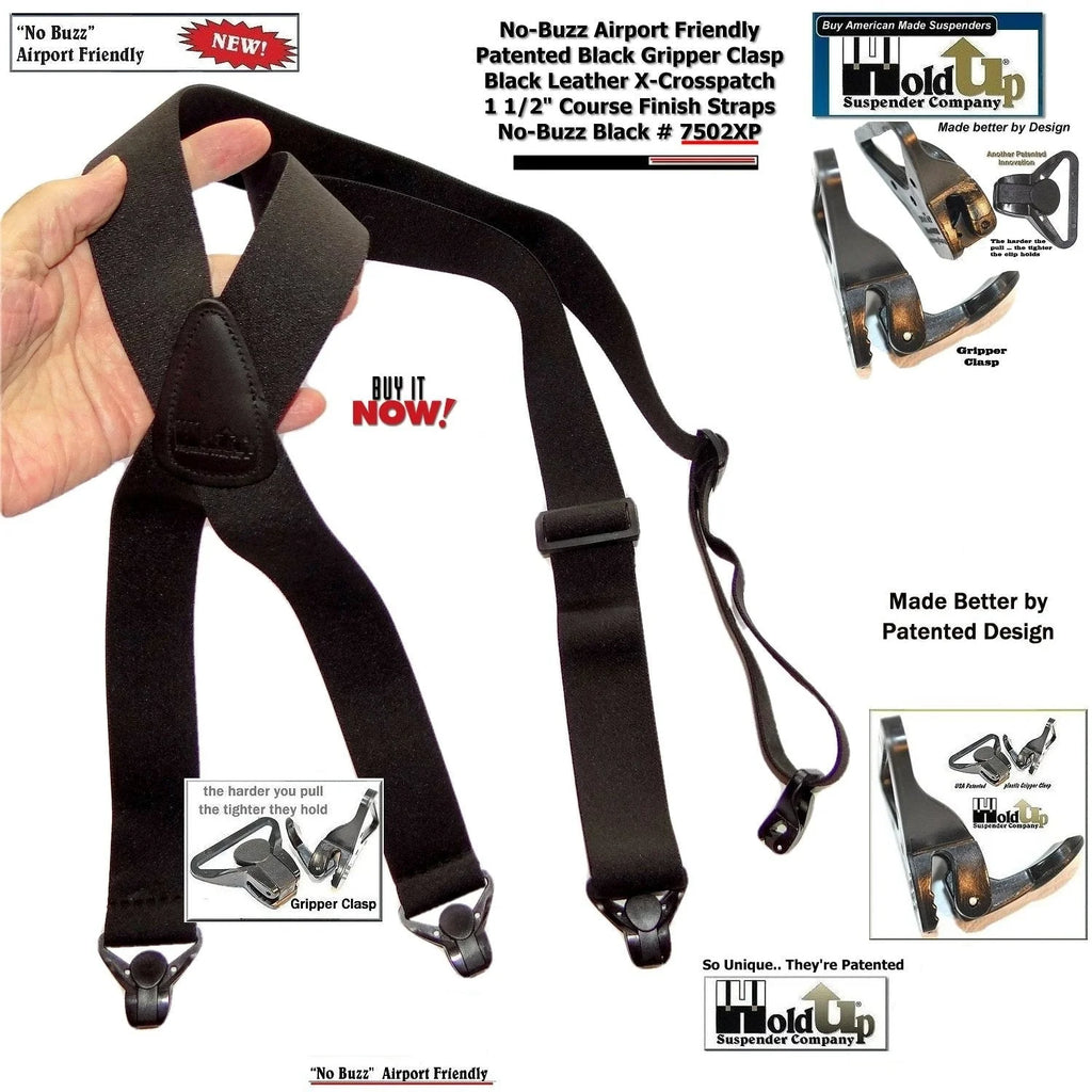Black X-Back Suspenders with Gripper Clasps U390105