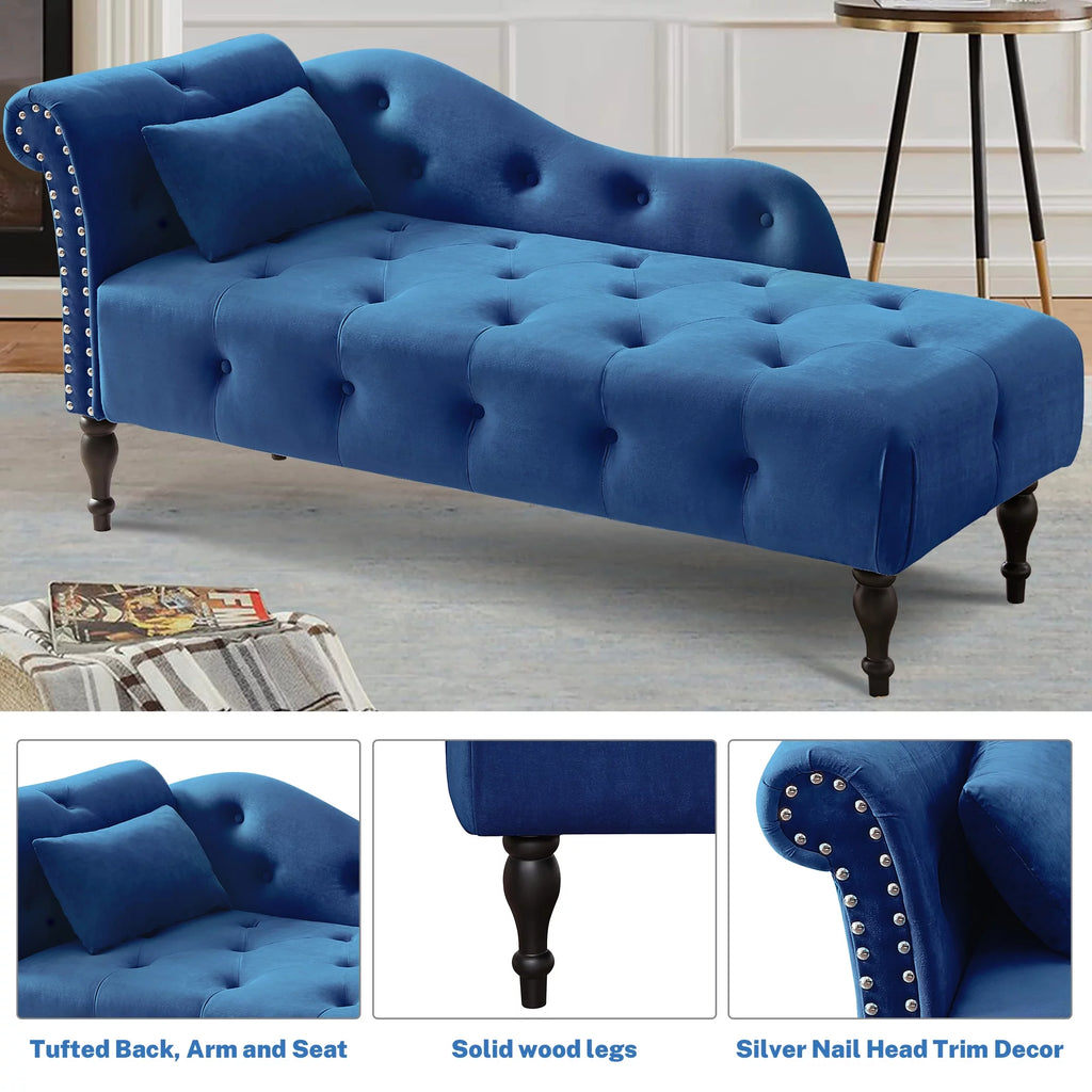 Blue Upholstered Chaise with Accent Pillow M49529