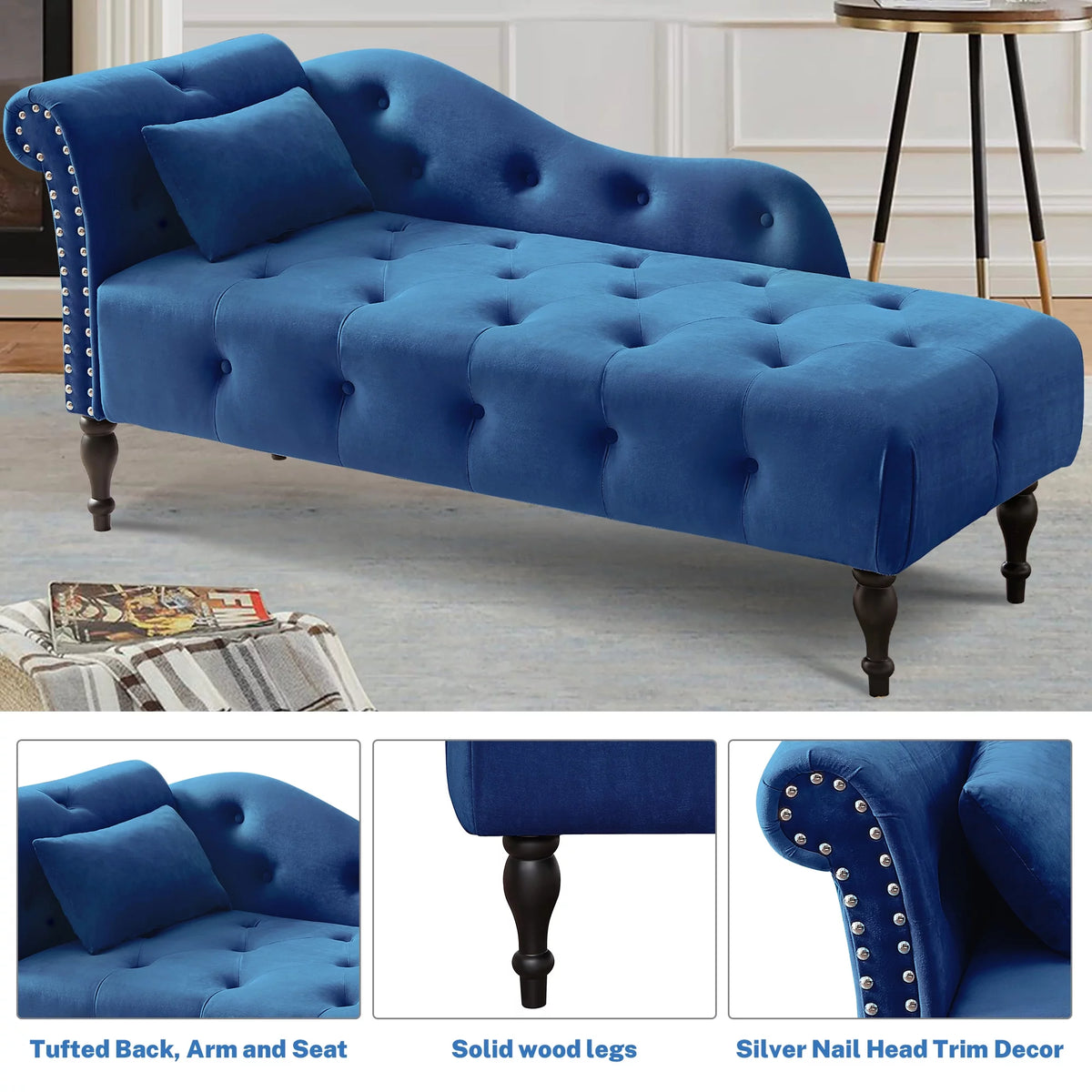 Blue Upholstered Chaise with Accent Pillow M49529