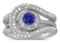 2.25 Carat Halo Round Blue Sapphire Moissanite Diamond Wedding Ring Set in 10k White Gold N369876