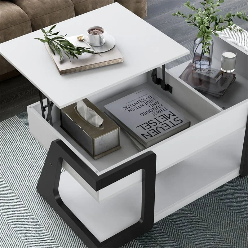 White Wood Lift-Top Storage Coffee Table D5978