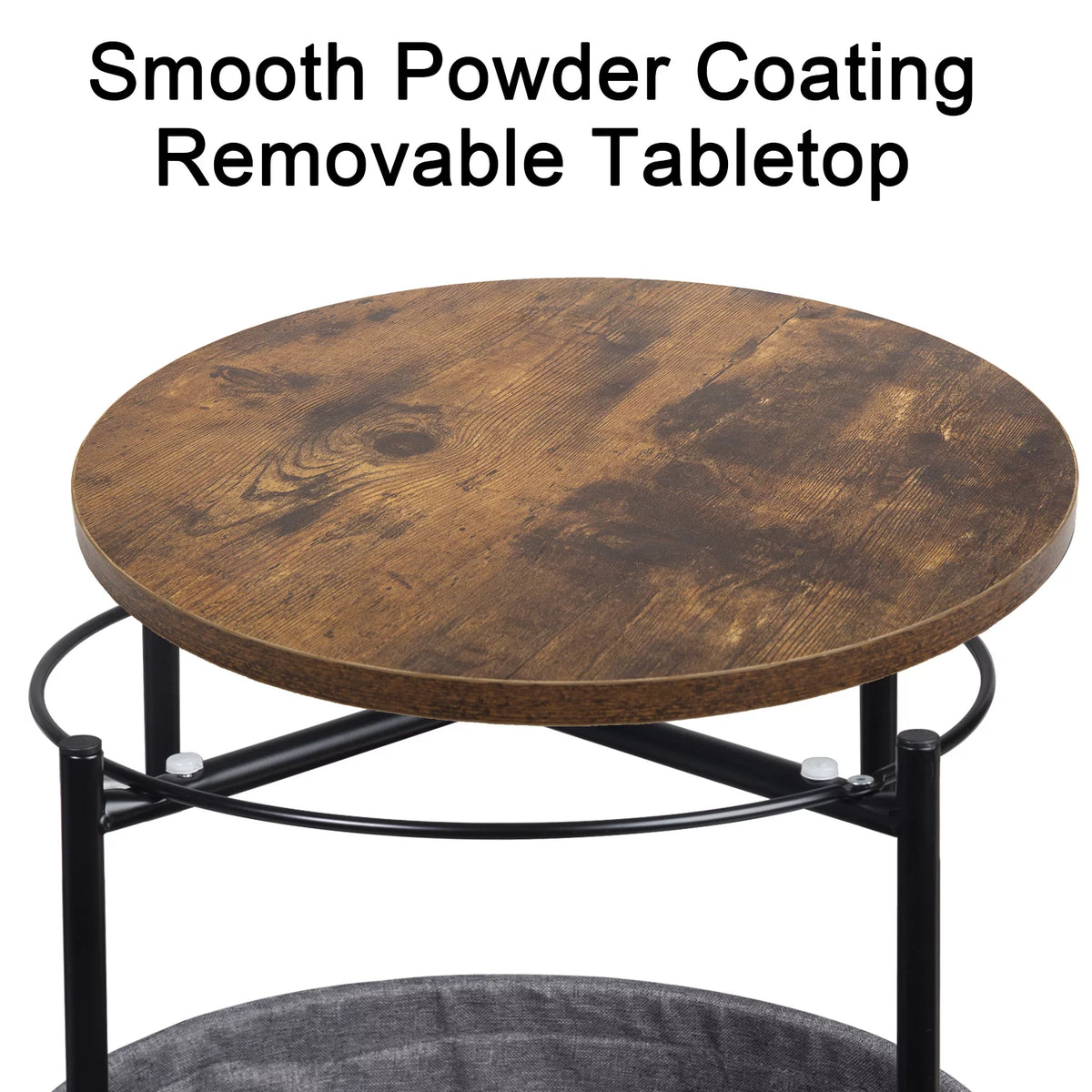 Round Side End Table with Fabric Storage Basket B74617