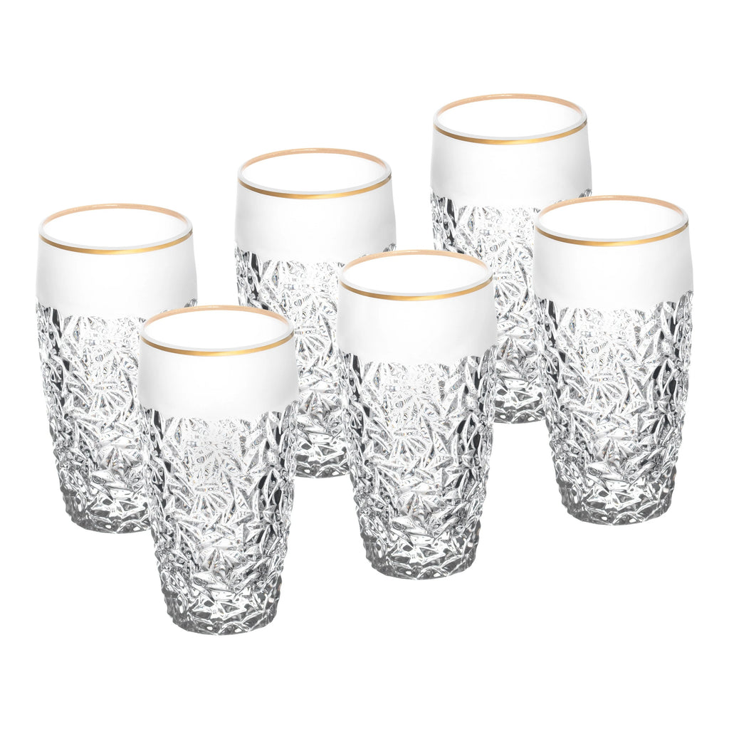 European Crystal Highball Tumbler Set of 6 16 oz Gold Rim Z142