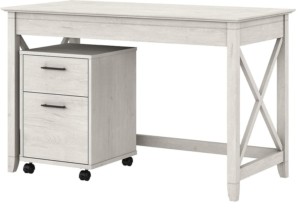 48W Dark Gray Hickory Writing Desk with 2 Drawer Mobile File Cabinet J714