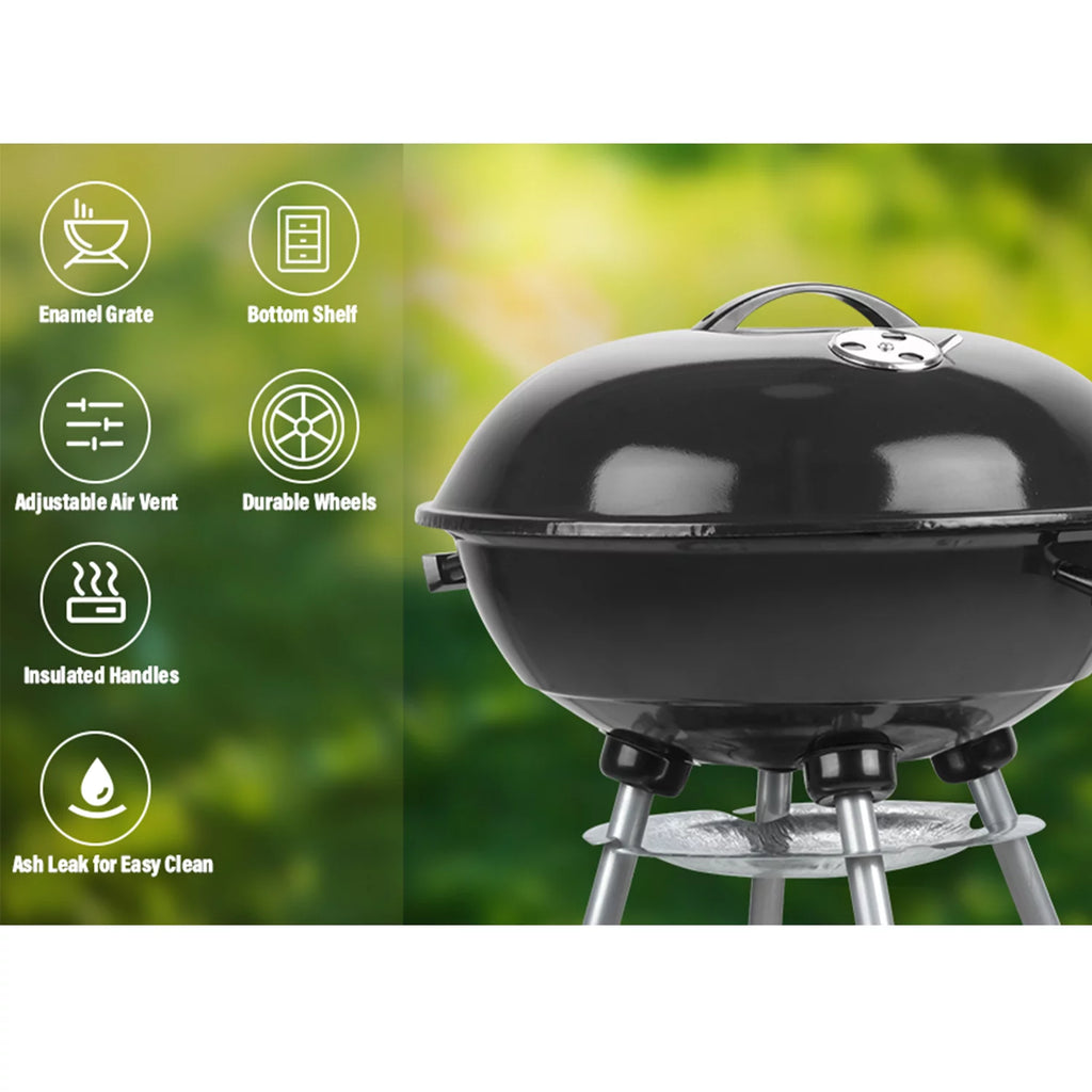 Charcoal Grills, Portable BBQ Kettle Grill, Heavy Duty Coal Grills, Black Y28892
