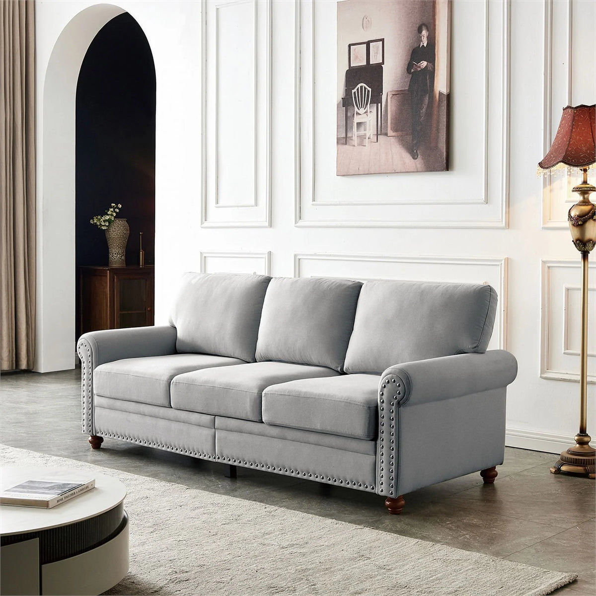 Gray Linen Fabric Storage Sofa D357