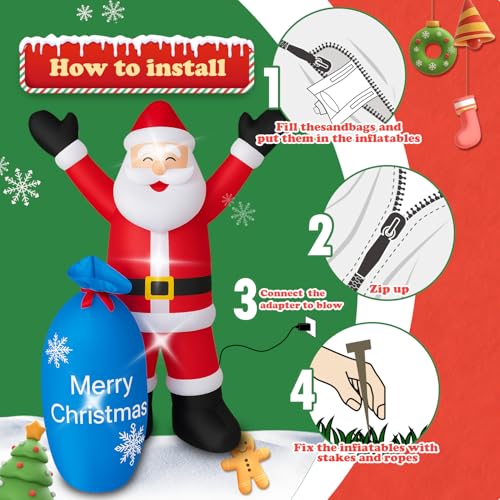 Inflatable Santa Claus Christmas Yard Decor with LEDs L824