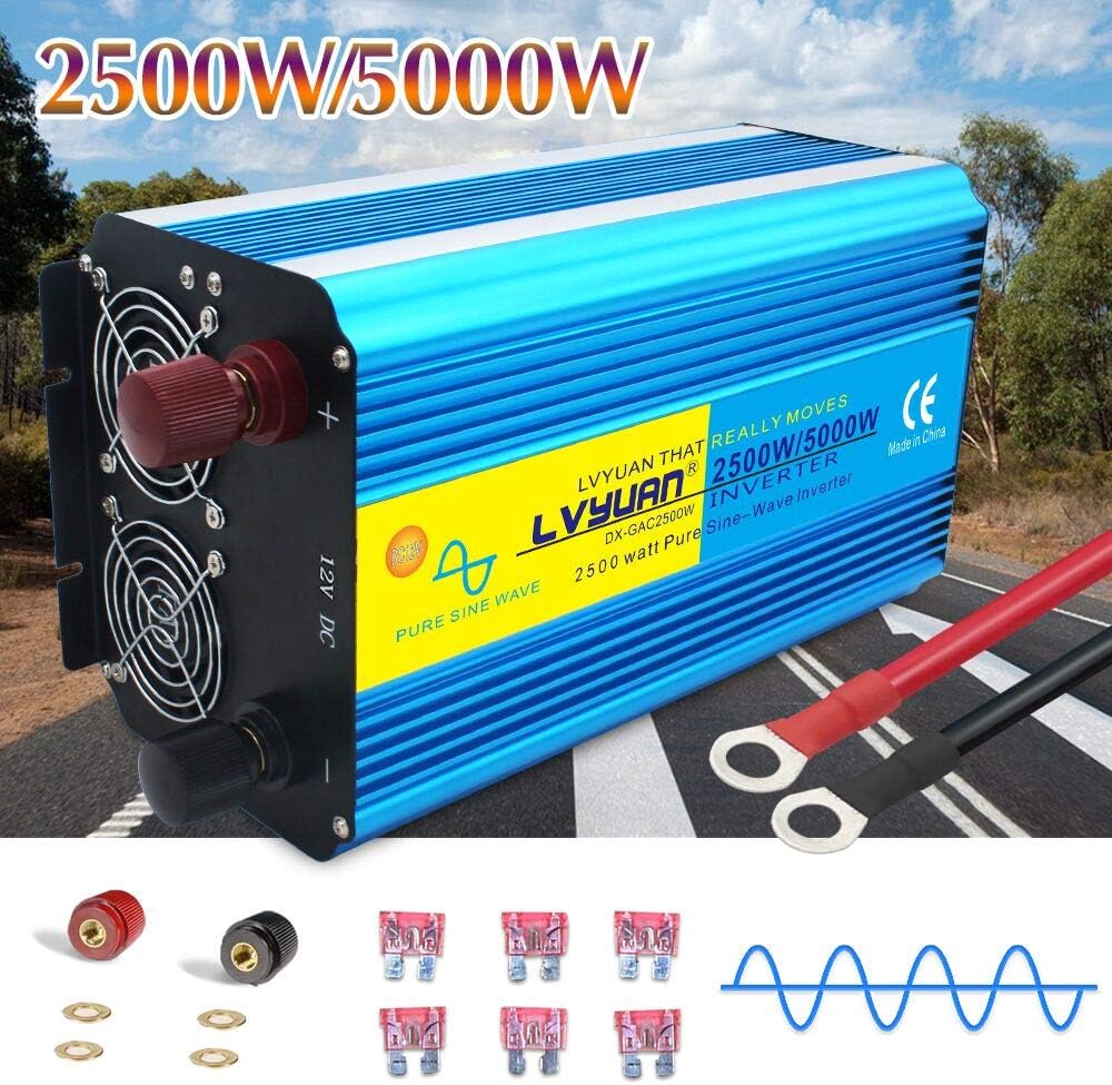 500W Pure Sine Wave Power Inverter DC 12V to 110V/120V AC Dual USB Charging Ports 2 AC Outlets Cigarette Lighter Plug Pack of 2 O463