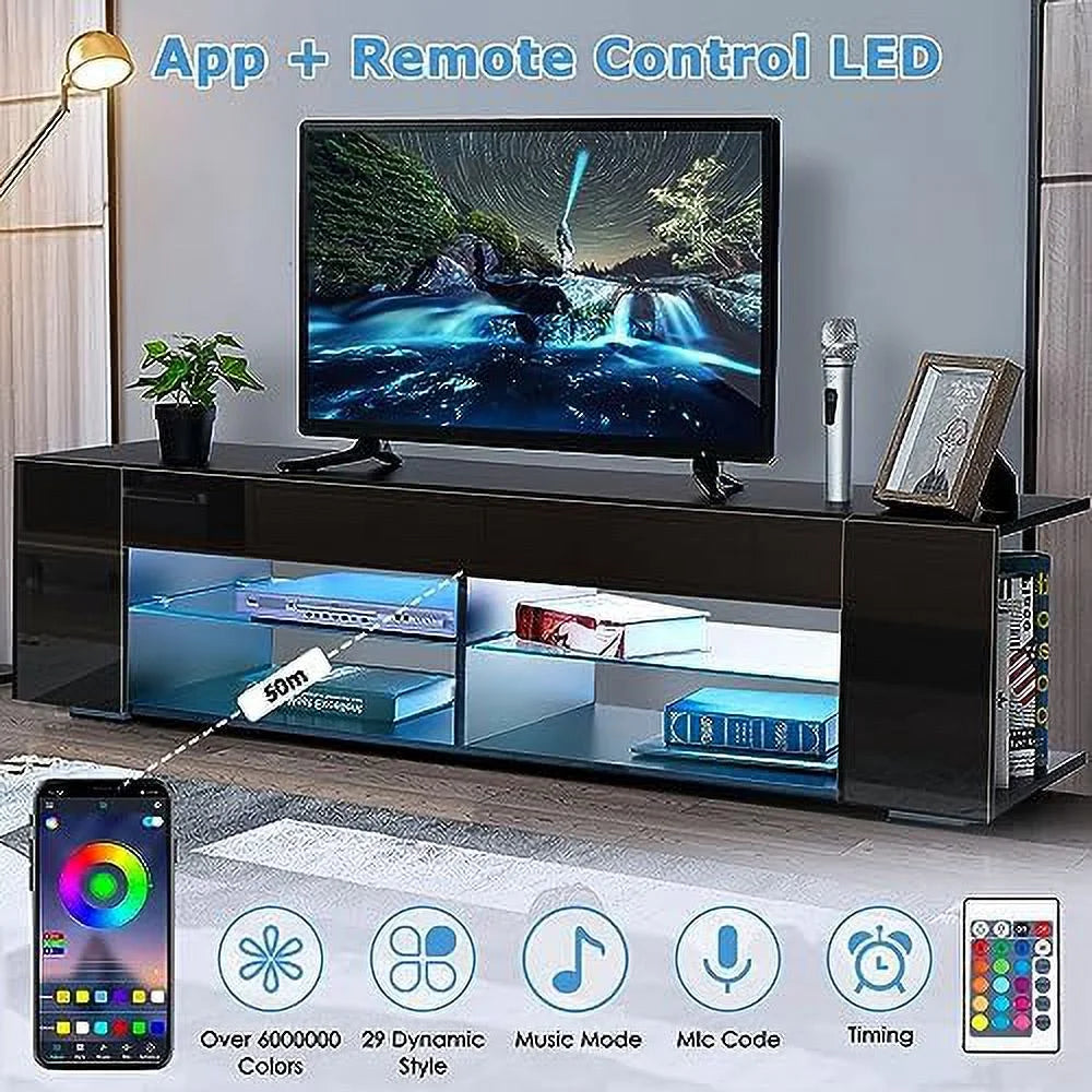 57 Inch LED TV Stand with Glass Shelves C328741