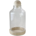 14" Transparent Glass Hurricane with Wooden Lid and Base I1705