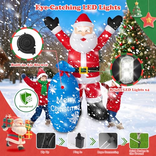 Inflatable Santa Claus Christmas Yard Decor with LEDs L824