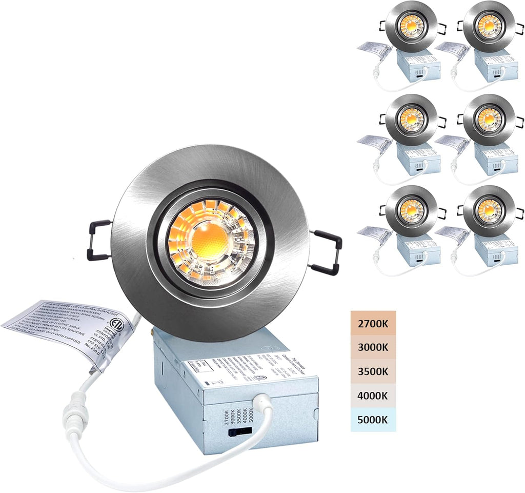 6 Pack Dimmable Recessed Gimbal Downlight with Junction Box K847318