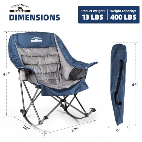 Oversized Padded Camping Chair with Cup Holder, Blue & Gray O81366