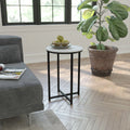 Modern End Table with Black Metal Frame and White Laminate Top Q39892