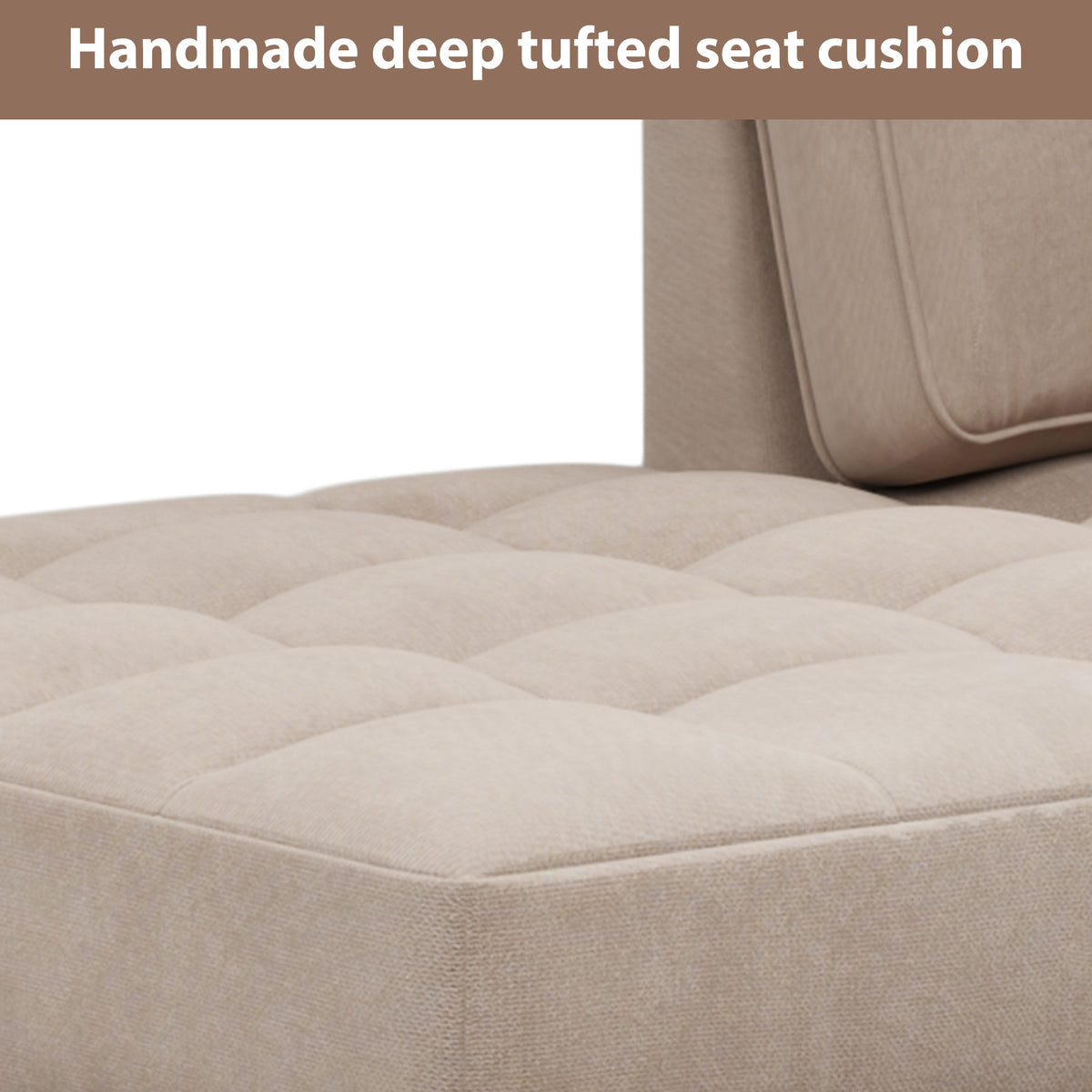 Warm Grey Tufted Fabric Chaise Lounge with Toss Pillow U297089