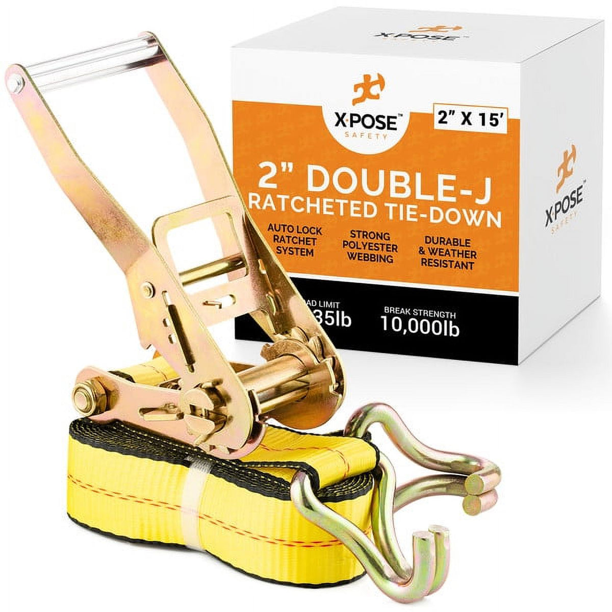 2 Inch x 15 Foot Ratchet Tie Down Straps with Double J Hooks C738536