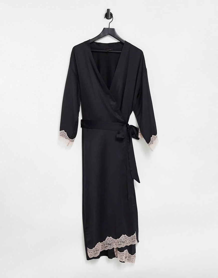 Black Satin Maxi Kimono Y459898