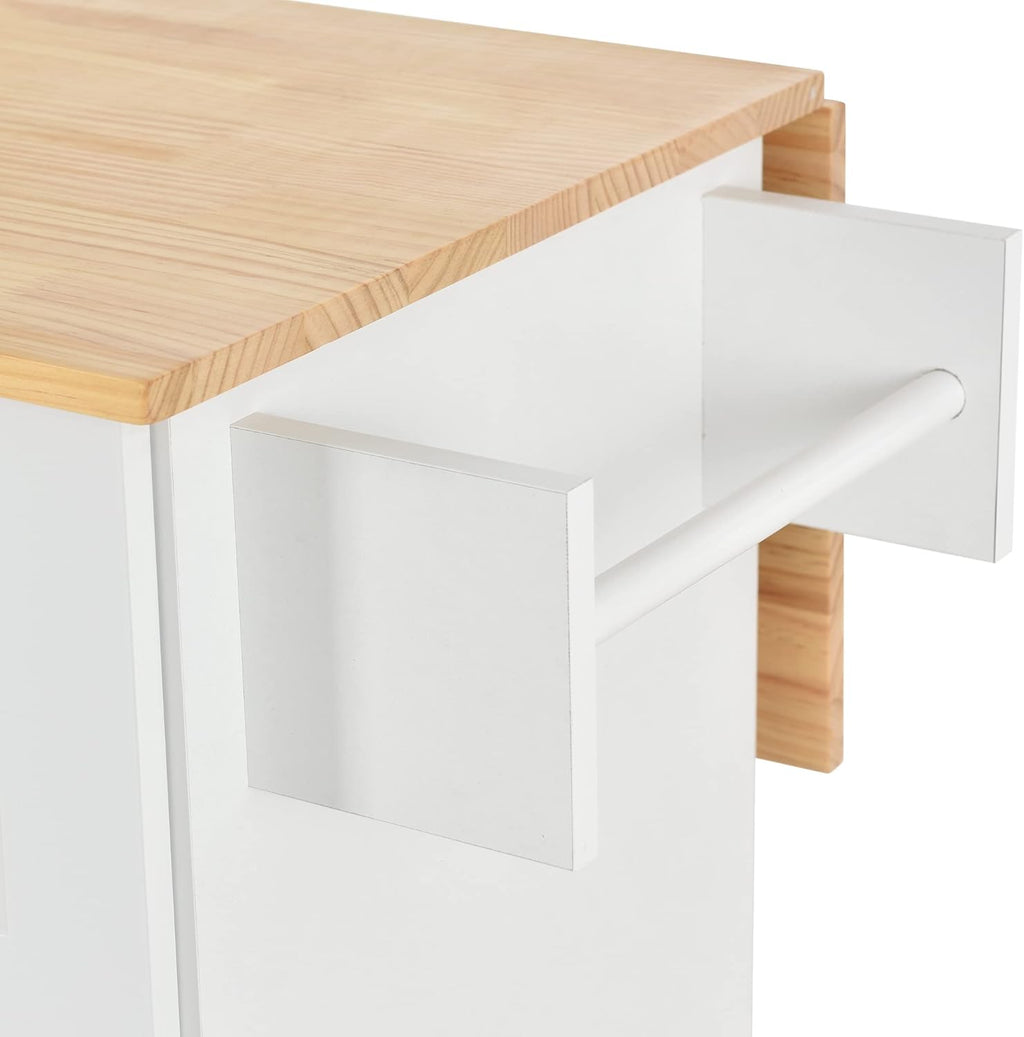 White Kitchen Island with 3 Drawers and Rolling Cart I6107