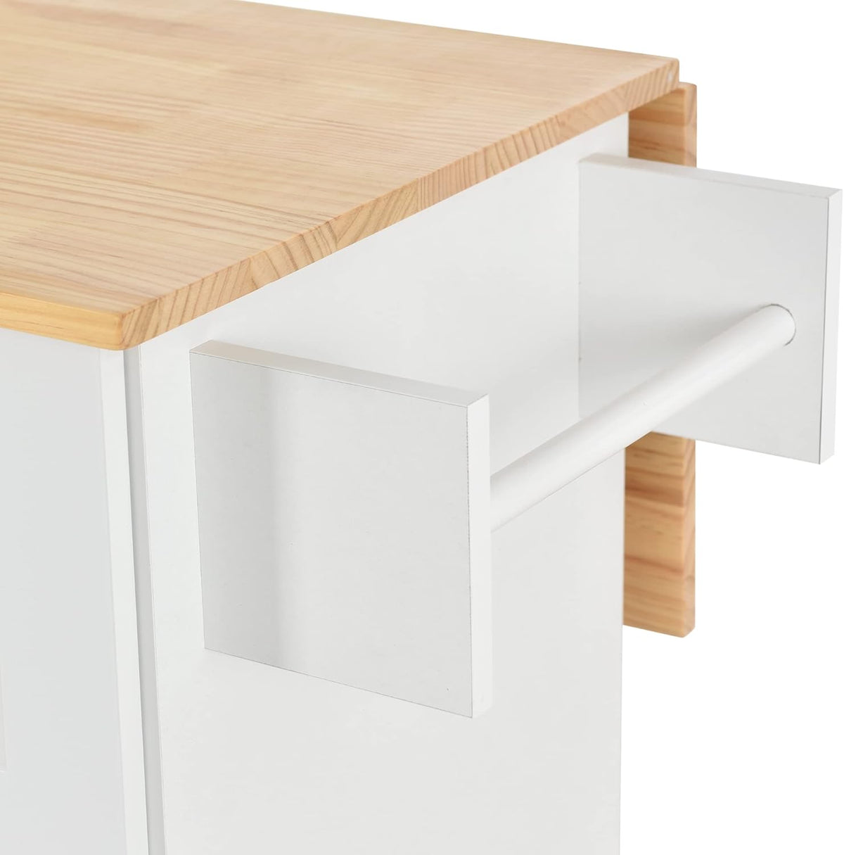 White Kitchen Island with 3 Drawers and Rolling Cart I6107