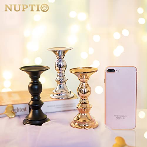 2 Pcs Gold Metal Pillar Candle Holders N6791
