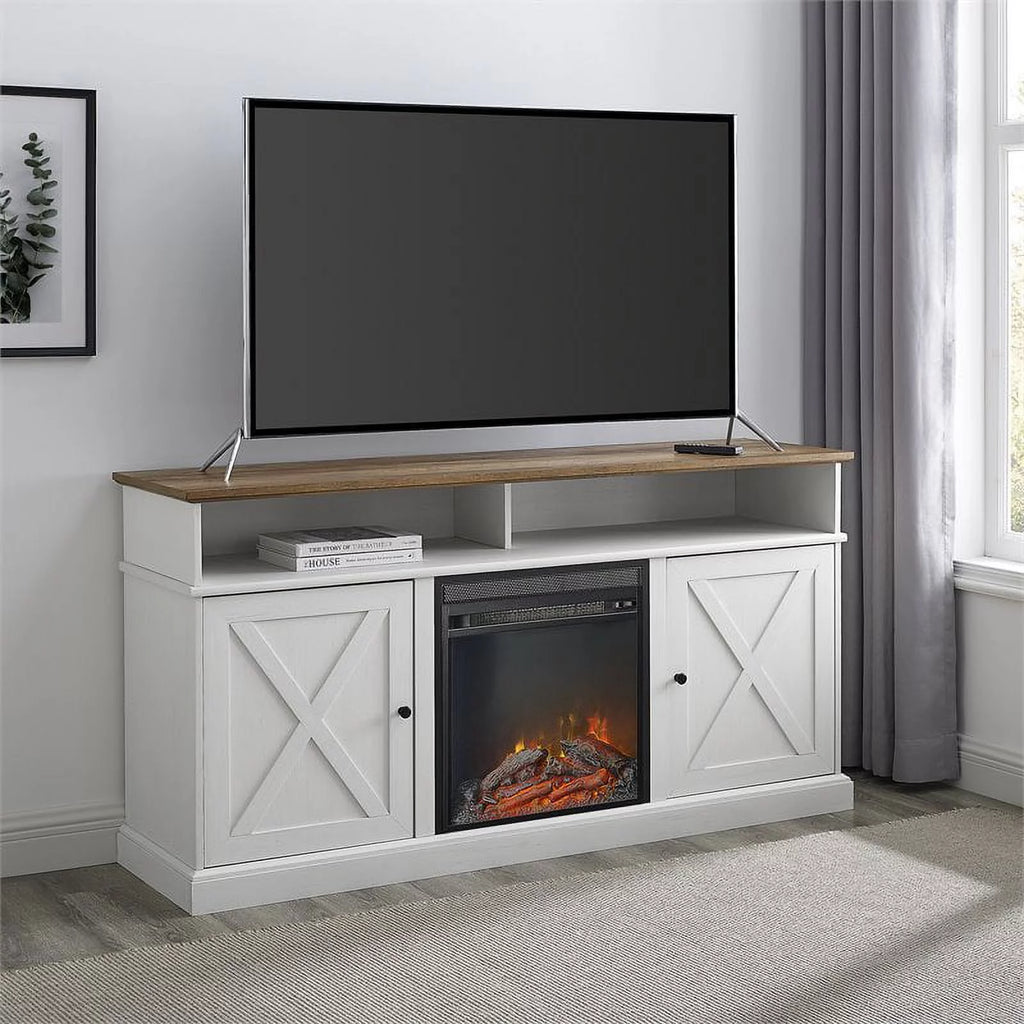 60" Tall Highboy Fireplace TV Stand in Rustic Oak/Brushed White G270945