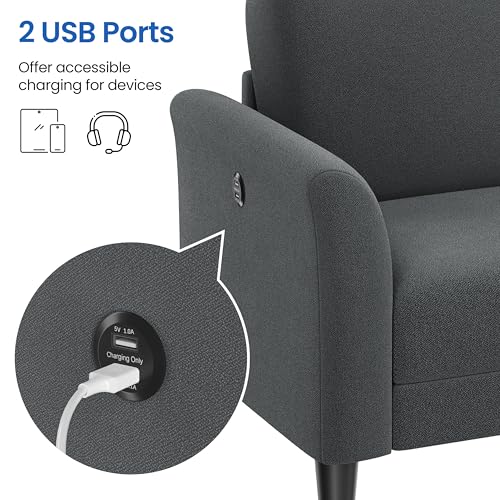 67" Dark Gray Fabric Loveseat Sofa with 2 USB Charger Ports Y93899