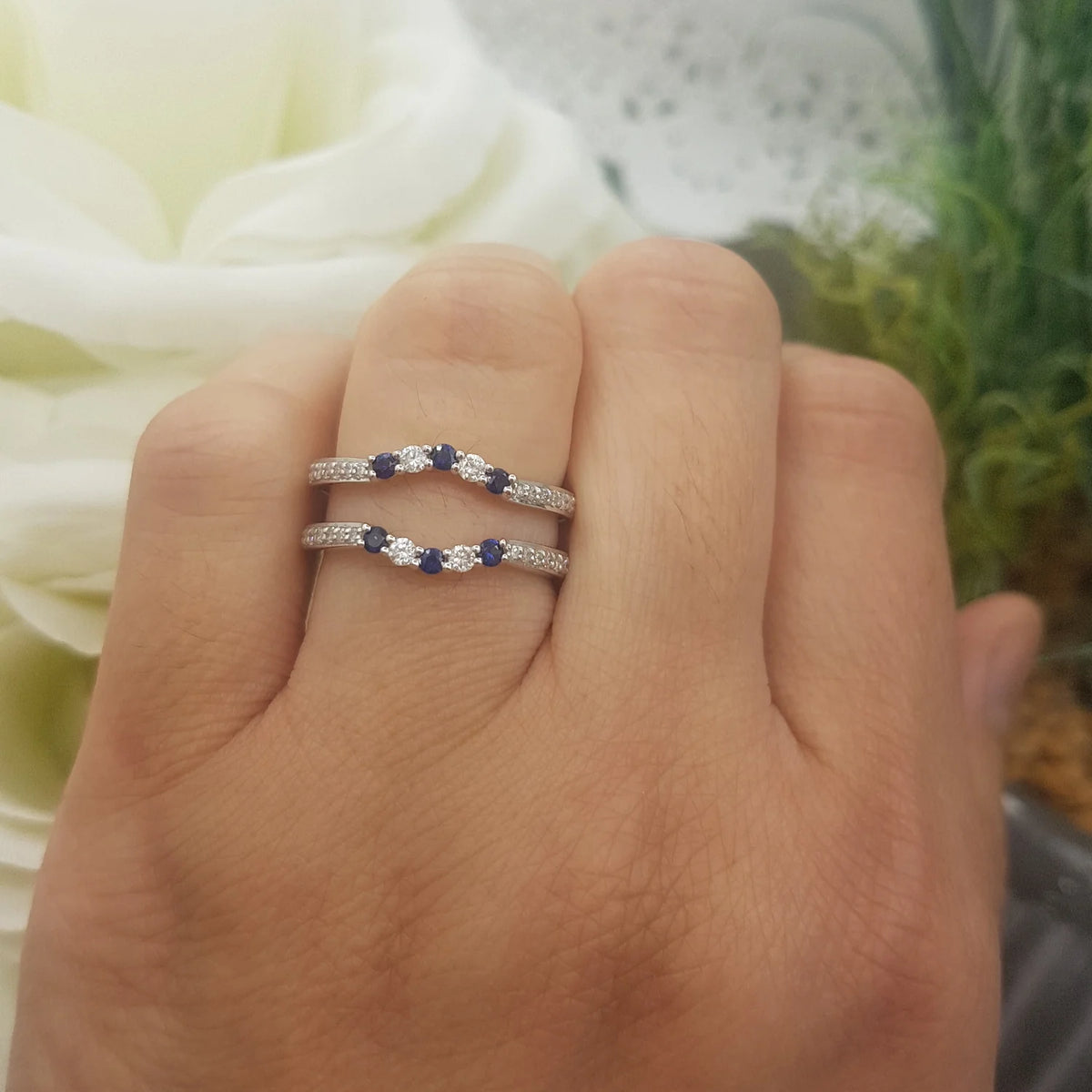 18K White Gold Sapphire Diamond Ring Y47929