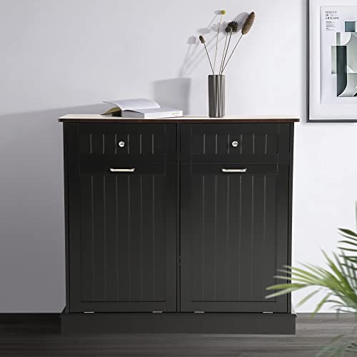 Teal Wood Tilt Out Trash Can Cabinet with Double Hidden Trash Can Holder Q284664