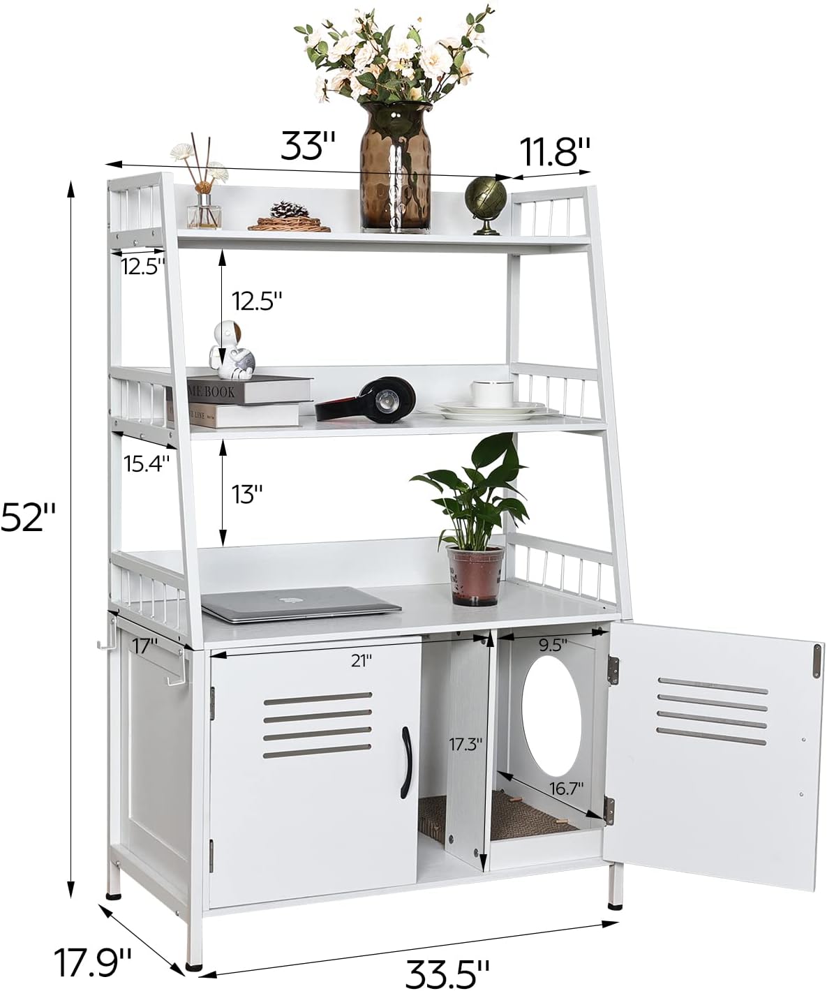 White Wooden Cat Litter Box Enclosure with 2 Doors L1845