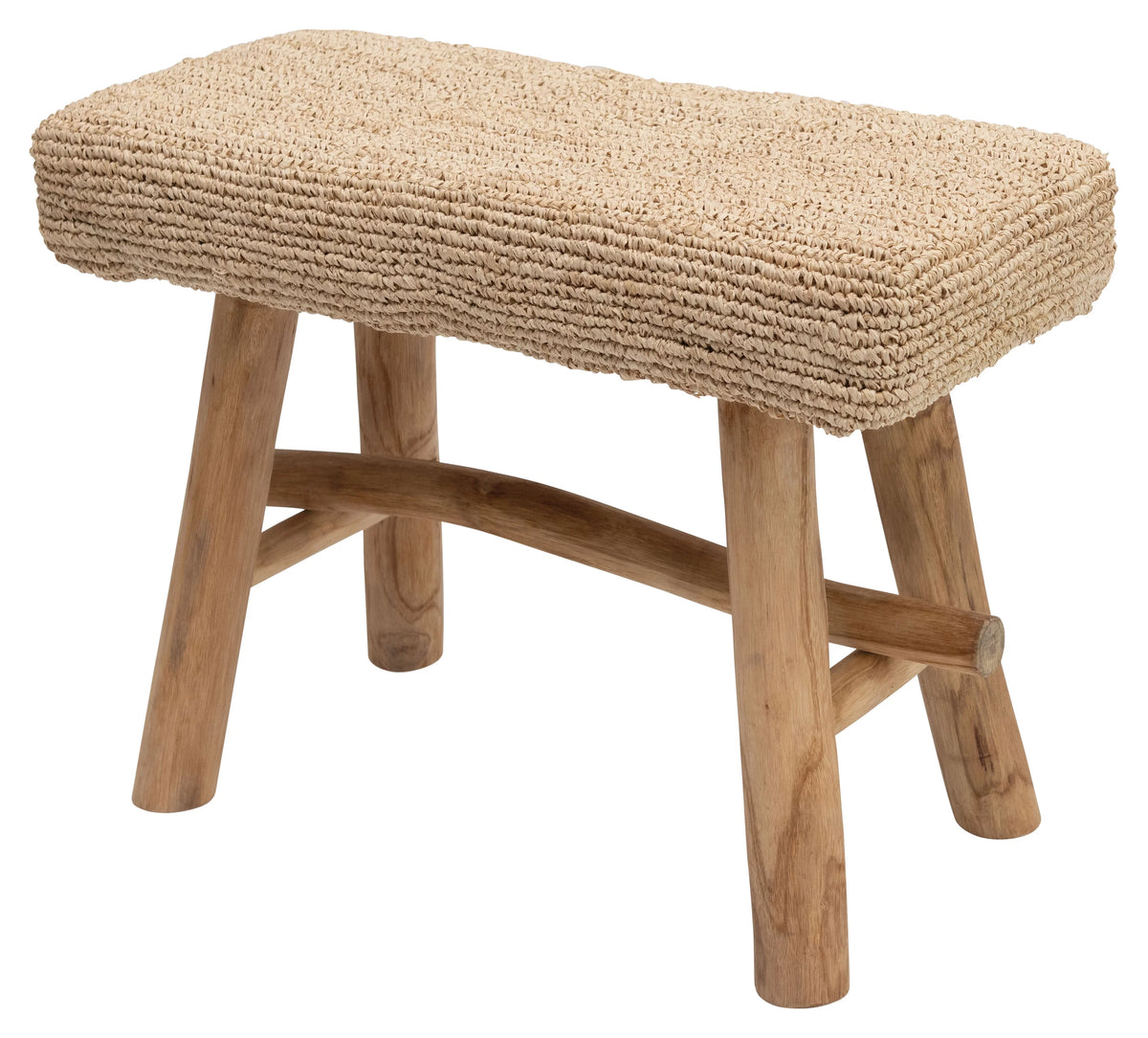 Woven Mendong Covered Stool with Teak Wood Legs C16589