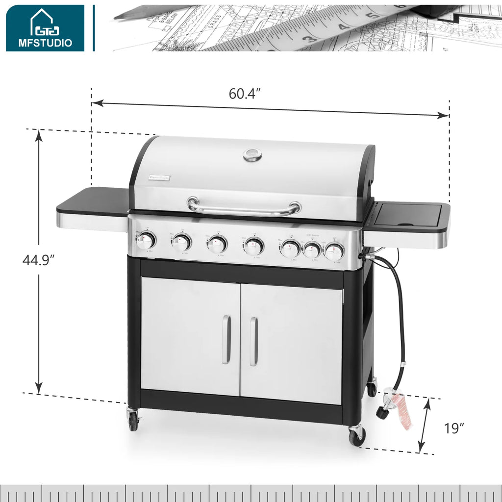 6 Burner Propane Gas Grill with Side Burner Stainless Steel T310