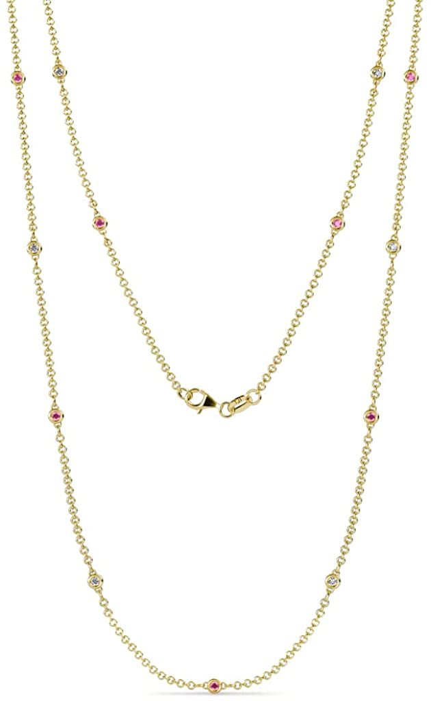 Pink Sapphire and Diamond 13 Stations Necklace 0.35 ct tw 14K Yellow Gold N214983