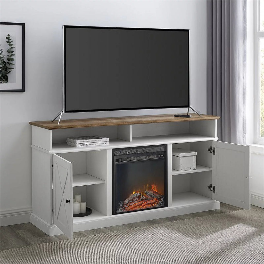 60" Tall Highboy Fireplace TV Stand in Rustic Oak/Brushed White G270945