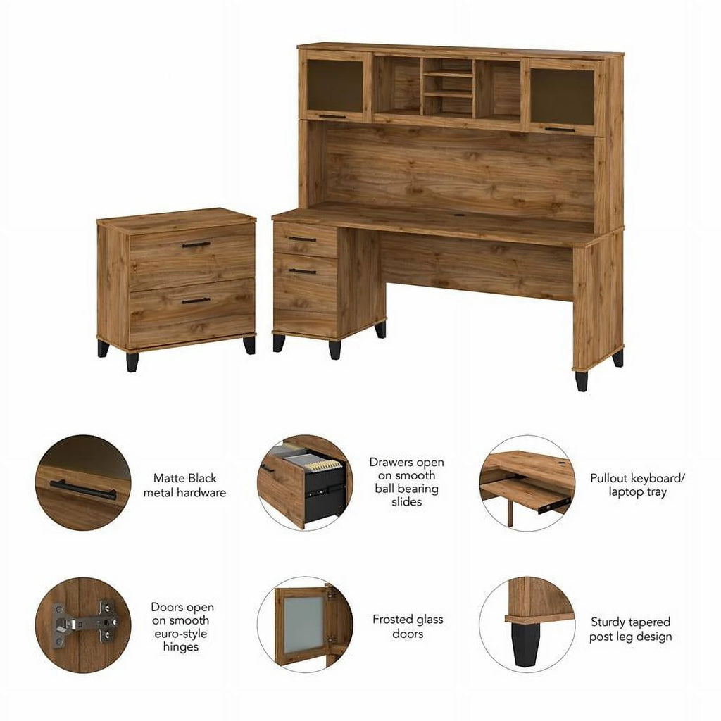 72W L Desk with Hutch and Bookcase in Fresh Walnut A509841