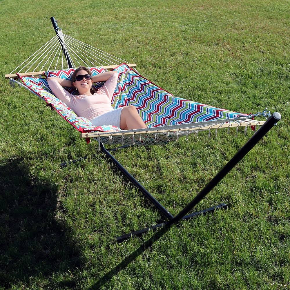 Multi Color Cotton Rope Hammock with Stand X198569