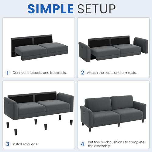 67" Dark Gray Fabric Loveseat Sofa with 2 USB Charger Ports Y93899