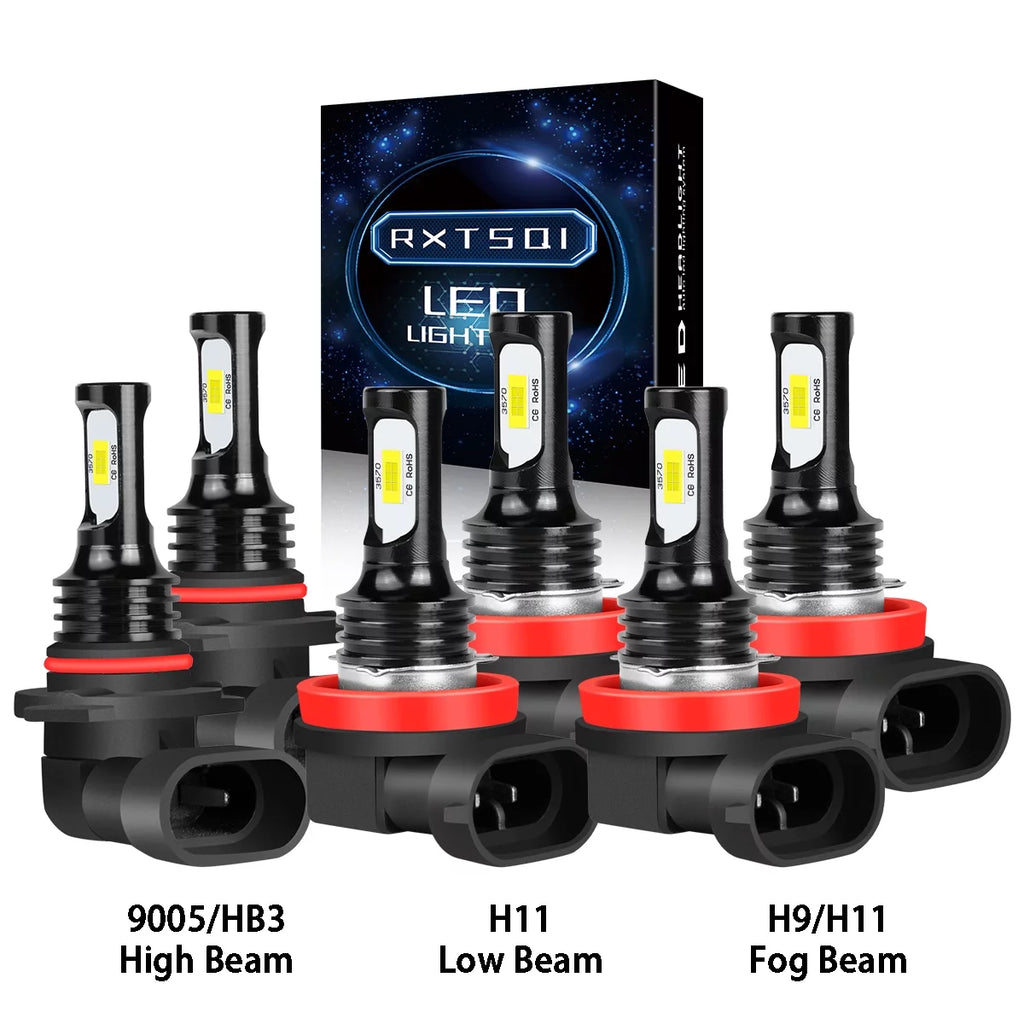 LED Headlight Bulbs 9005 H11 High/Low Beam Fog Light 6000k 6Pcs J876