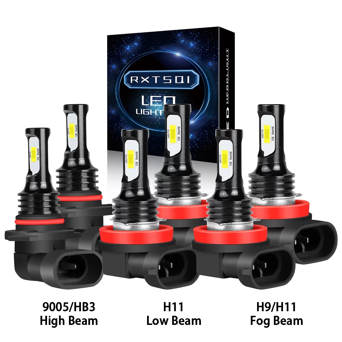 LED Headlight Bulbs 9005 H11 High/Low Beam Fog Light 6000k 6Pcs J876