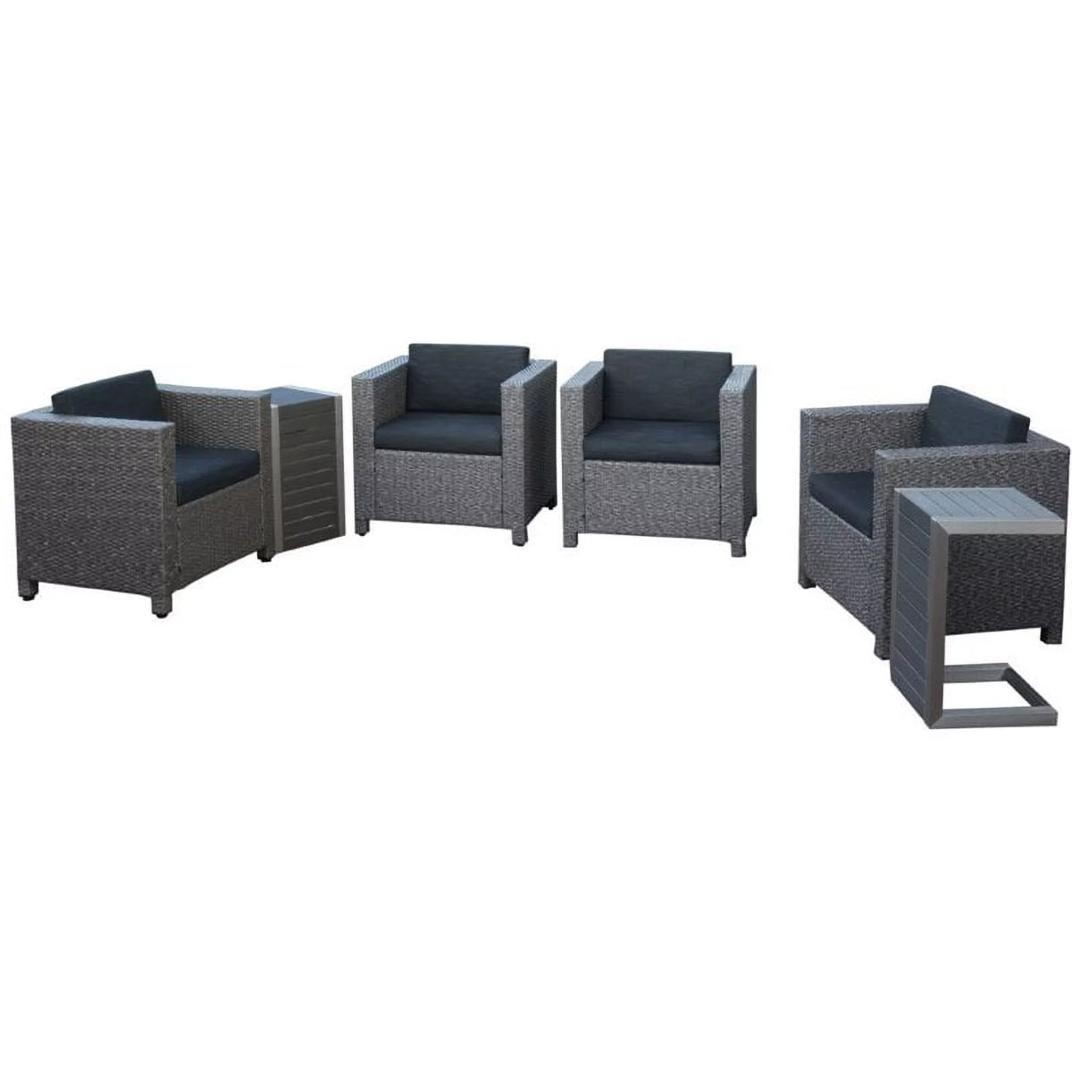 6 Piece Outdoor Wicker Chair and Wood Table Set S236