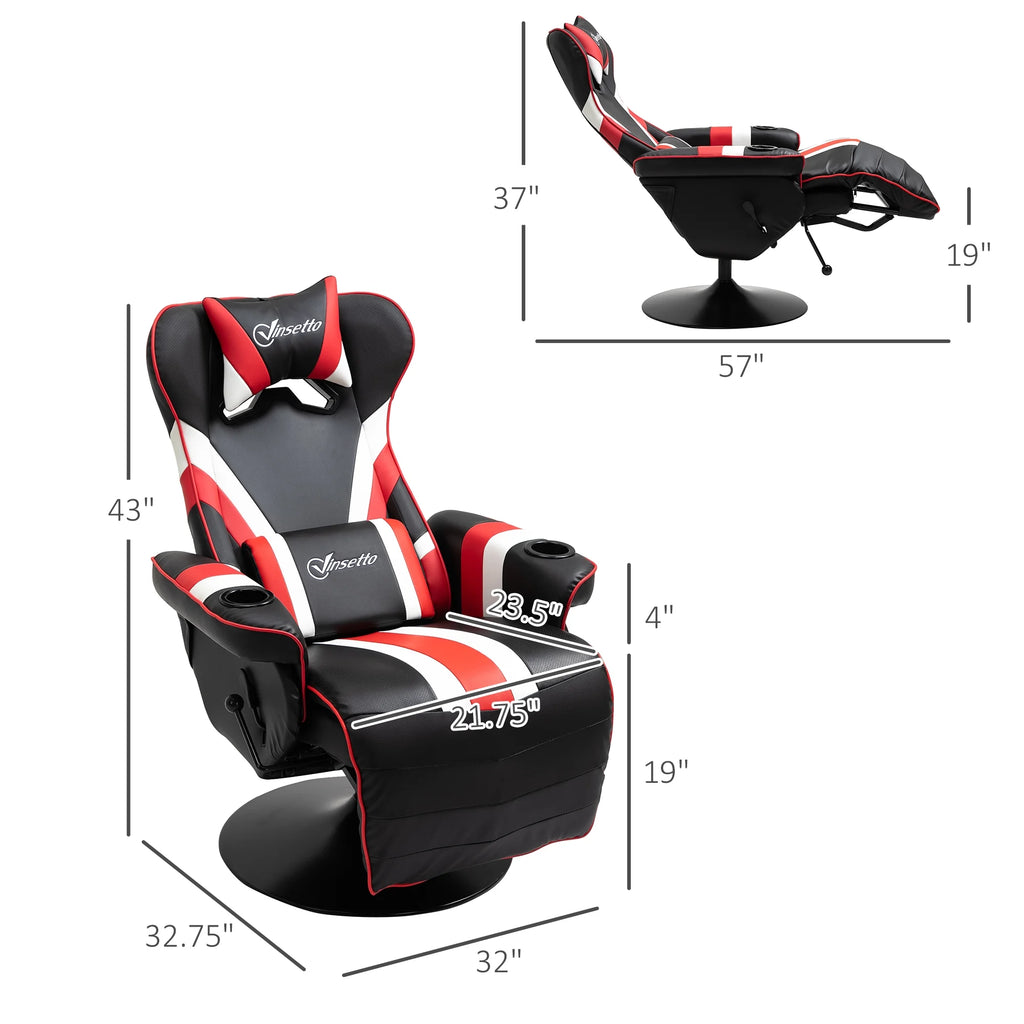 Black White Red Gaming Chair with Footrest and Cup Holder O54872