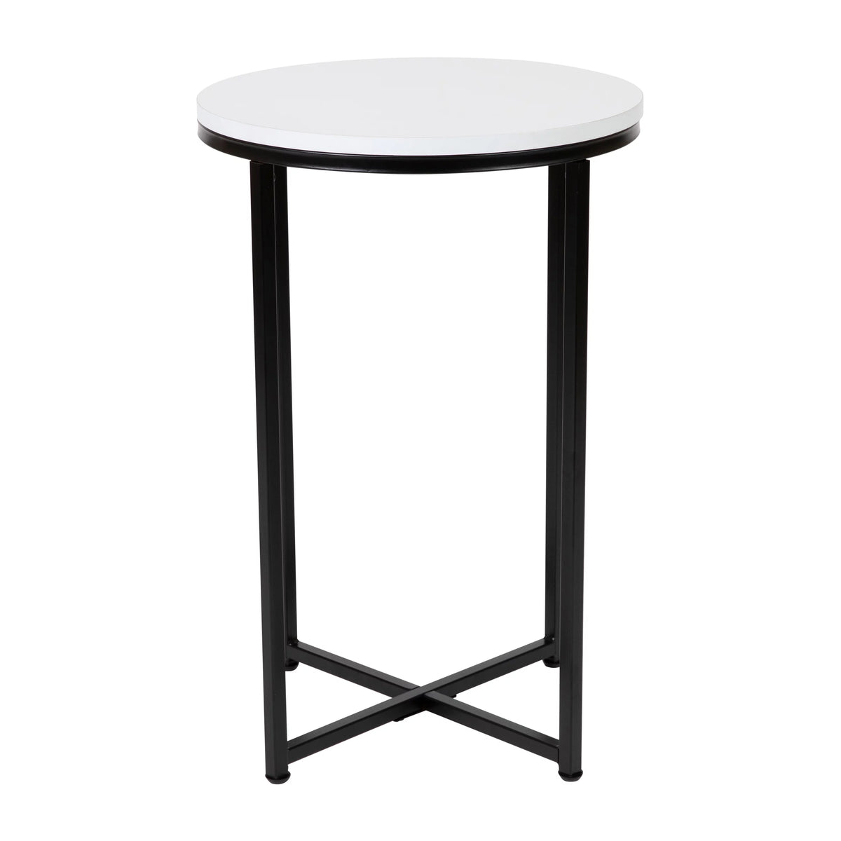 Modern End Table with Black Metal Frame and White Laminate Top Q39892
