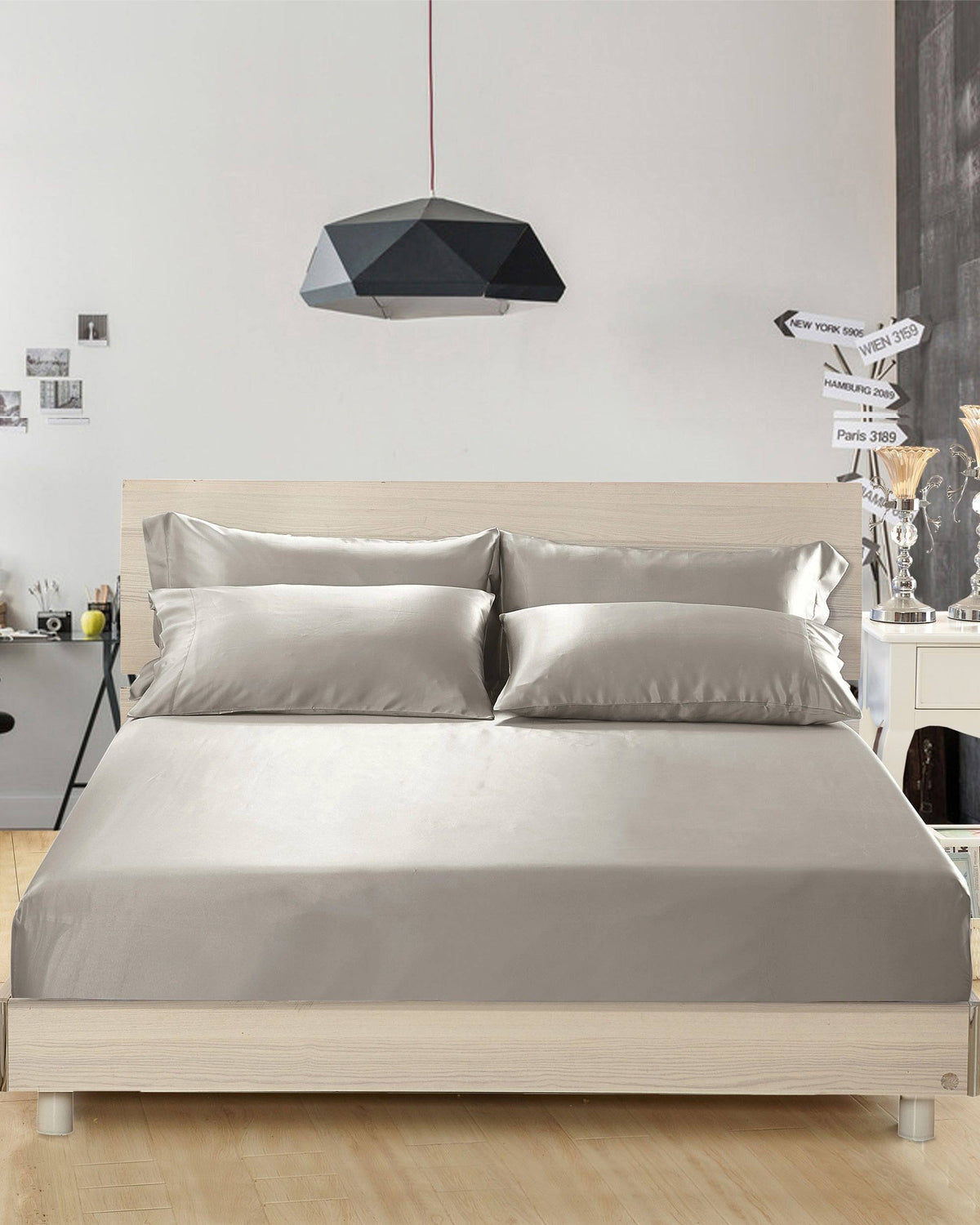 Fitted Sheet Seamless 19 Momme Silvergray 152 x 203 + 40cm Y271