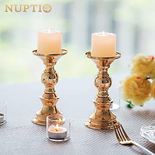 2 Pcs Gold Metal Pillar Candle Holders N6791