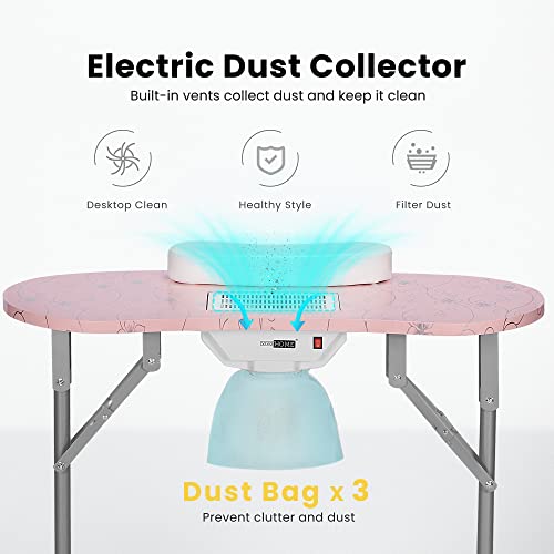 Portable Manicure Nail Table with Dust Collector, LED Lamp, Carry Bag, White J464